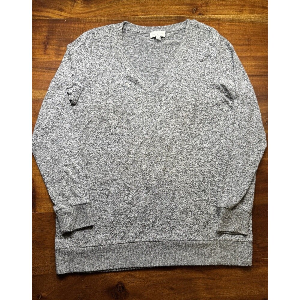 Lucky Brand Womens Gray Marled V-Neck Sweater M Medium Knit Pullover Slouchy
